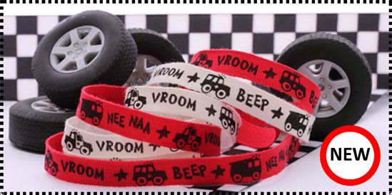 ribbon printed with cars and engines for the boys.