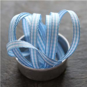 Mini Check Ribbon - Sky