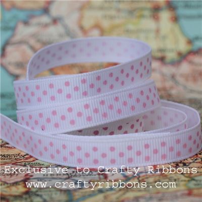 Grosgrain Ribbon - Swiss Dot White/Candyfloss