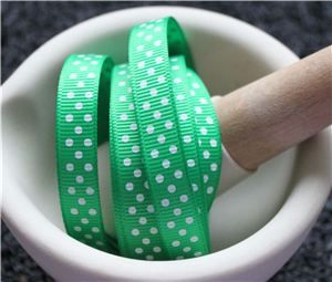 Grosgrain Ribbon - Swiss Dot Emerald/White
