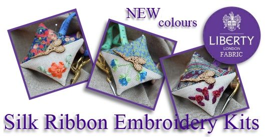 ribbon embroidery kits with Liberty fabric