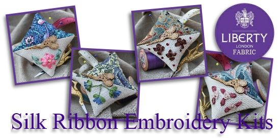 ribbon embroidery kits with Liberty fabric