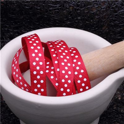Grosgrain Ribbon - Swiss Dot Scarlet/White