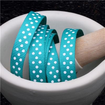 Grosgrain Ribbon - Swiss Dot Mallard/White