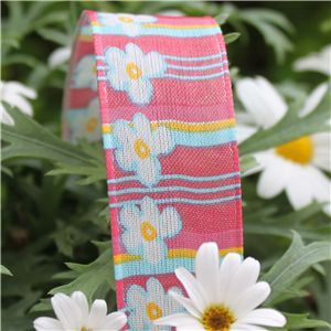 Flower Ribbon - Flower Stripes/Pink