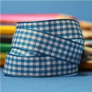 15mm Gingham Ribbon - Vivid Blue/White