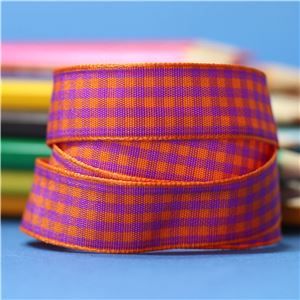 15mm Gingham Ribbon - Tangerine/Ultra Violet