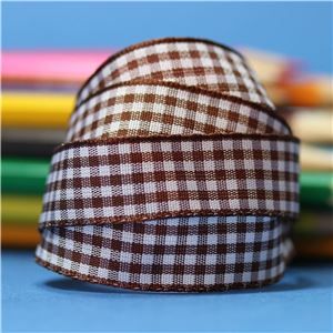 15mm Gingham Ribbon - Brown