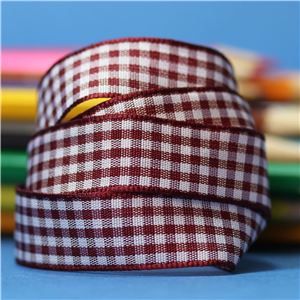 15mm Gingham Ribbon - Burgundy