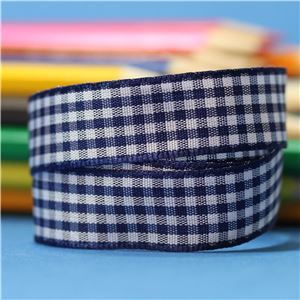 15mm Gingham Ribbon - Navy