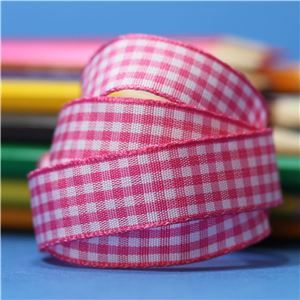 15mm Gingham Ribbon - Shocking Pink