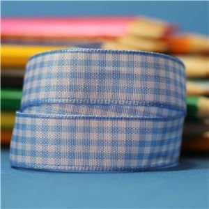 15mm Gingham Ribbon - Sky