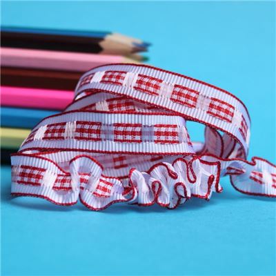 12mm Gingham Ruffle Ribbon - Red