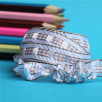 12mm Gingham Ruffle Ribbon - Ecru