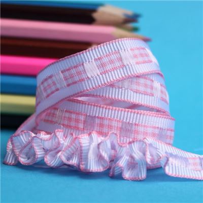 12mm Gingham Ruffle Ribbon - Pink