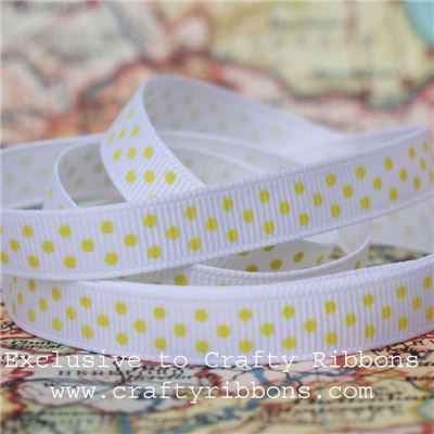 Grosgrain Ribbon - Swiss Dot White/Sunshine