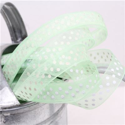 Organza Swiss Dot Ribbon - Mint/White