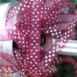 Organza Swiss Dot Ribbon - Wine/White