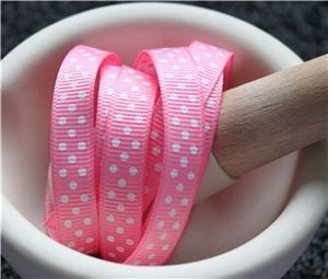 Grosgrain Ribbon - Swiss Dot Sherbet/White