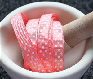 Grosgrain Ribbon - Swiss Dot Lt Coral/White