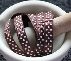 Grosgrain Ribbon - Swiss Dot Brown/White