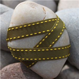 Saddle Stitch Ribbon - Moss/Yellow